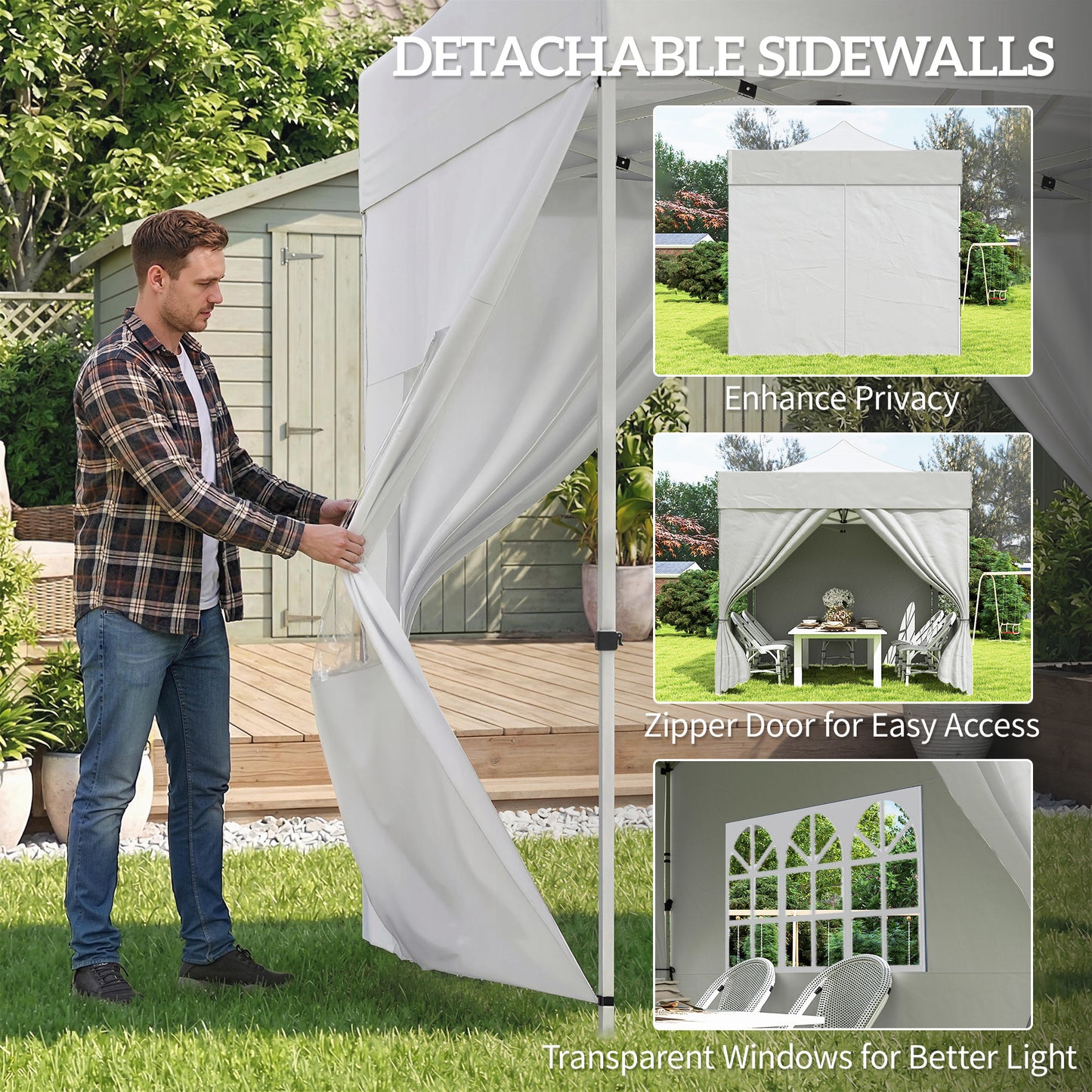 3 x 3 m Pop Up Gazebo with Sidewalls, UPF50+ Heavy Duty Garden Party Tent Marquee with Wheeled Carry Bag, Silver Grey