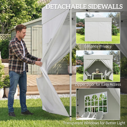 3 x 3 m Pop Up Gazebo with Sidewalls, UPF50+ Heavy Duty Garden Party Tent Marquee with Wheeled Carry Bag, Silver Grey