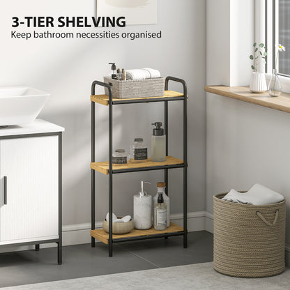 3-Tier Bamboo Bathroom Storage Shelf, Freestanding Narrow Shelving Unit with Slatted Shelves for Kitchen Bathroom Living Room