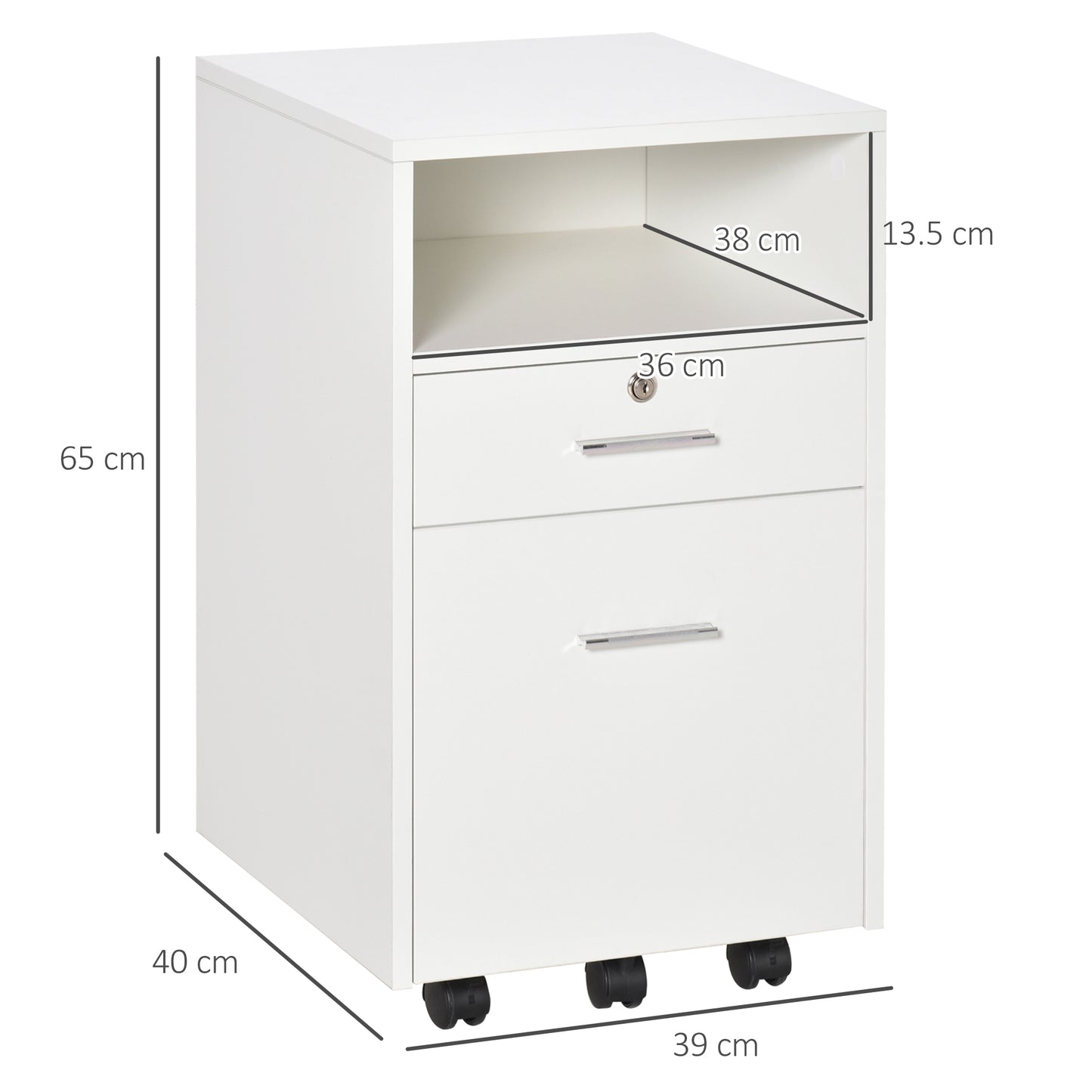 Lockable Two-Drawer Filing Cabinet, with Wheels - White