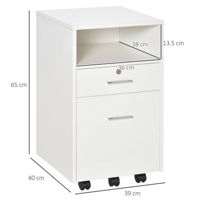Lockable Two-Drawer Filing Cabinet, with Wheels - White