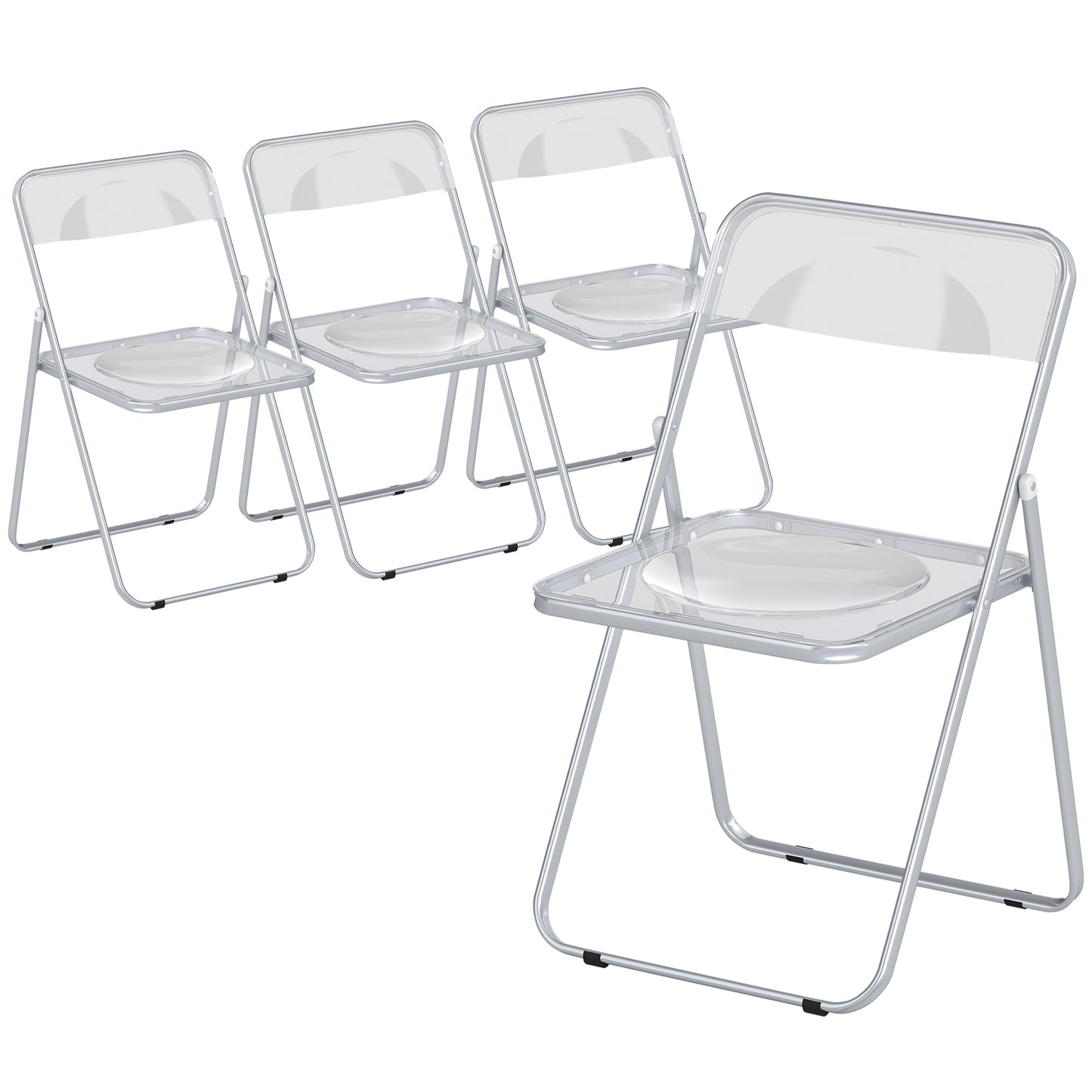 Foldable Chairs, Folding Chairs with Transparent Seat and Backrest, Heavy Duty Steel Frame, 47W x 48D x 75H cm, Clear