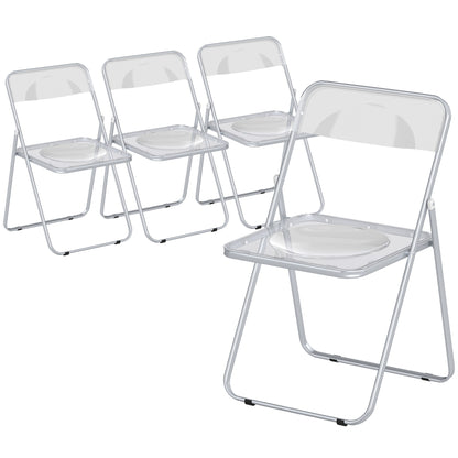 Foldable Chairs, Folding Chairs with Transparent Seat and Backrest, Heavy Duty Steel Frame, 47W x 48D x 75H cm, Clear