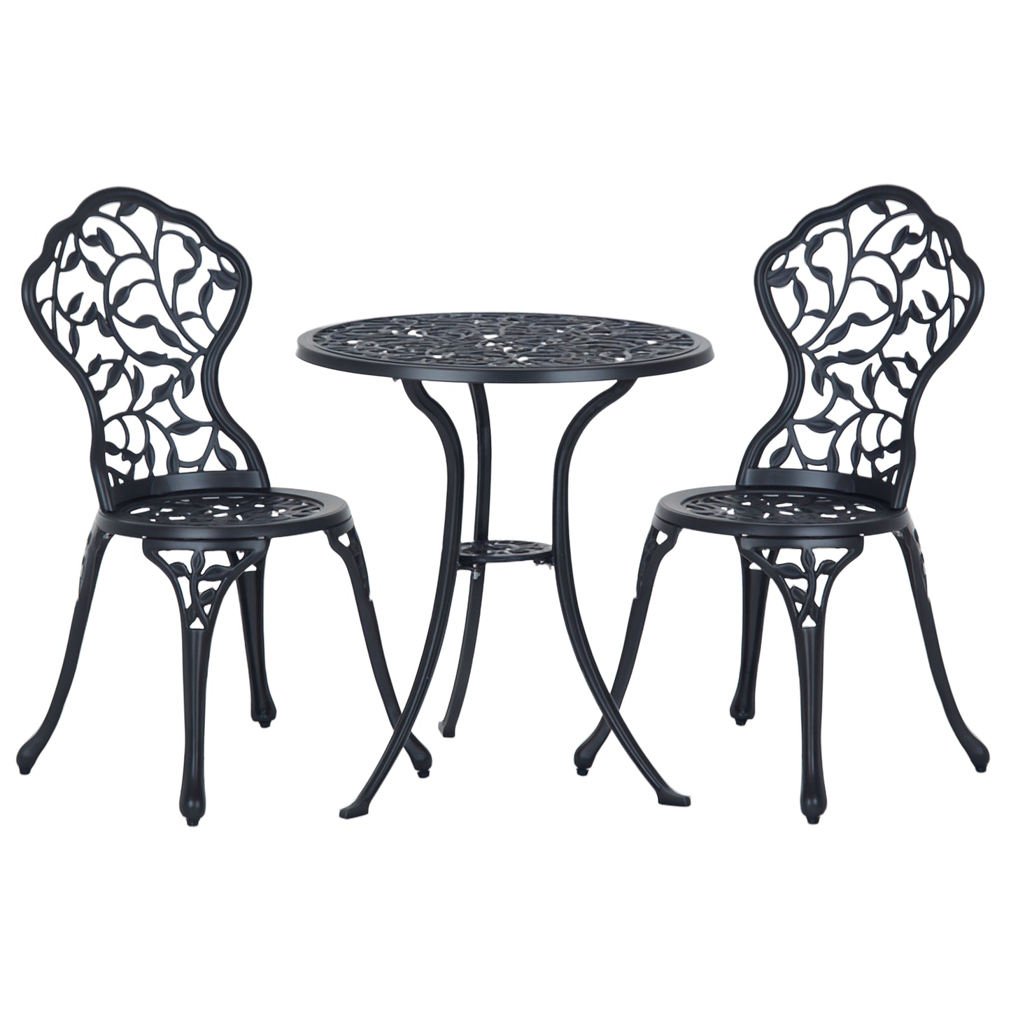 3 Pcs Aluminium Bistro Set Garden Furniture Dining Table Chairs Antique Outdoor Seat Patio Seater Black