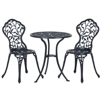 3 Pcs Aluminium Bistro Set Garden Furniture Dining Table Chairs Antique Outdoor Seat Patio Seater Black