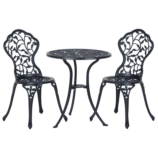 3 Pcs Aluminium Bistro Set Garden Furniture Dining Table Chairs Antique Outdoor Seat Patio Seater Black