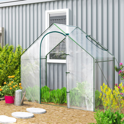 Walk In Tomato Greenhouse Garden Outdoor Mini Greenhouse Flower Planter Steel Frame with Zipped Door & Window, PVC Cover
