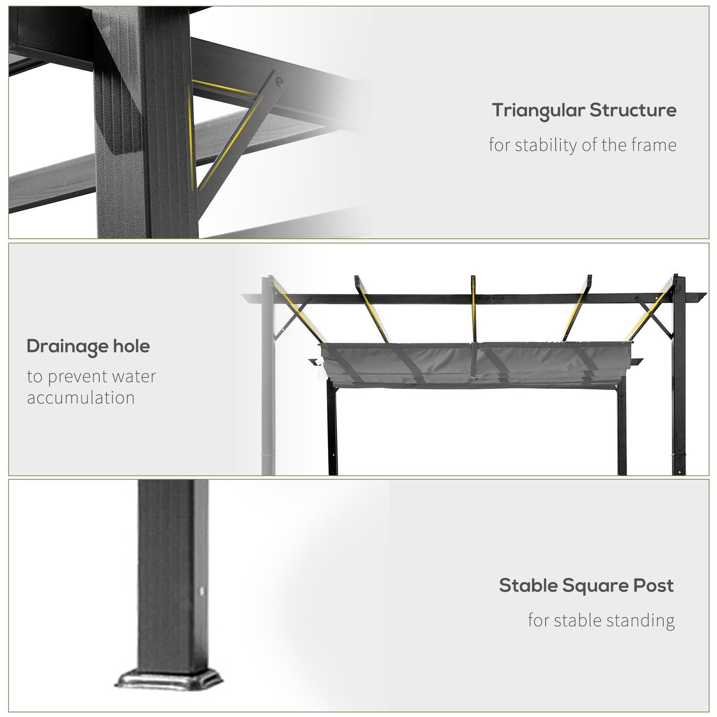 3 x 3 m Aluminum Gazebo, with Retractable Roof - Grey