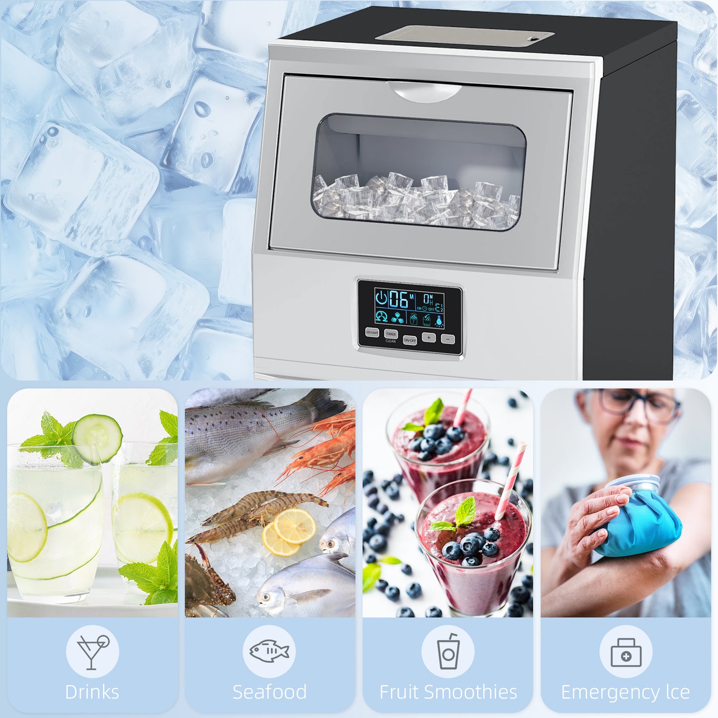 Commercial Ice Maker with 4kg Ice Storage - Silver Tone