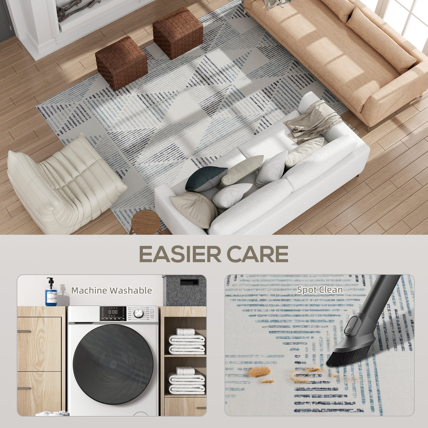 Modern Area Rug, Geometric Pattern Non-Slip Washable Rug, Soft Floor Carpet for Living Room, Bedroom, Dining Room