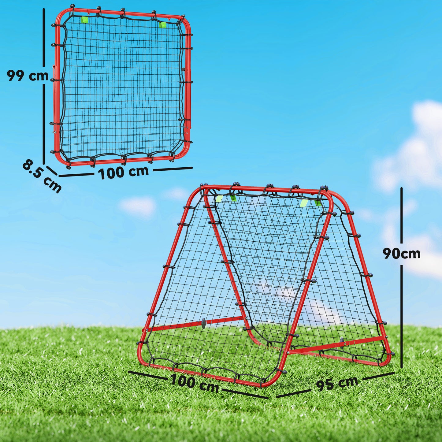 Double Sided Football Rebounder Net, Football Rebound Goal with Five Adjustable Angles, Red