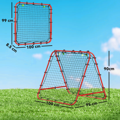 Double Sided Football Rebounder Net, Football Rebound Goal with Five Adjustable Angles, Red