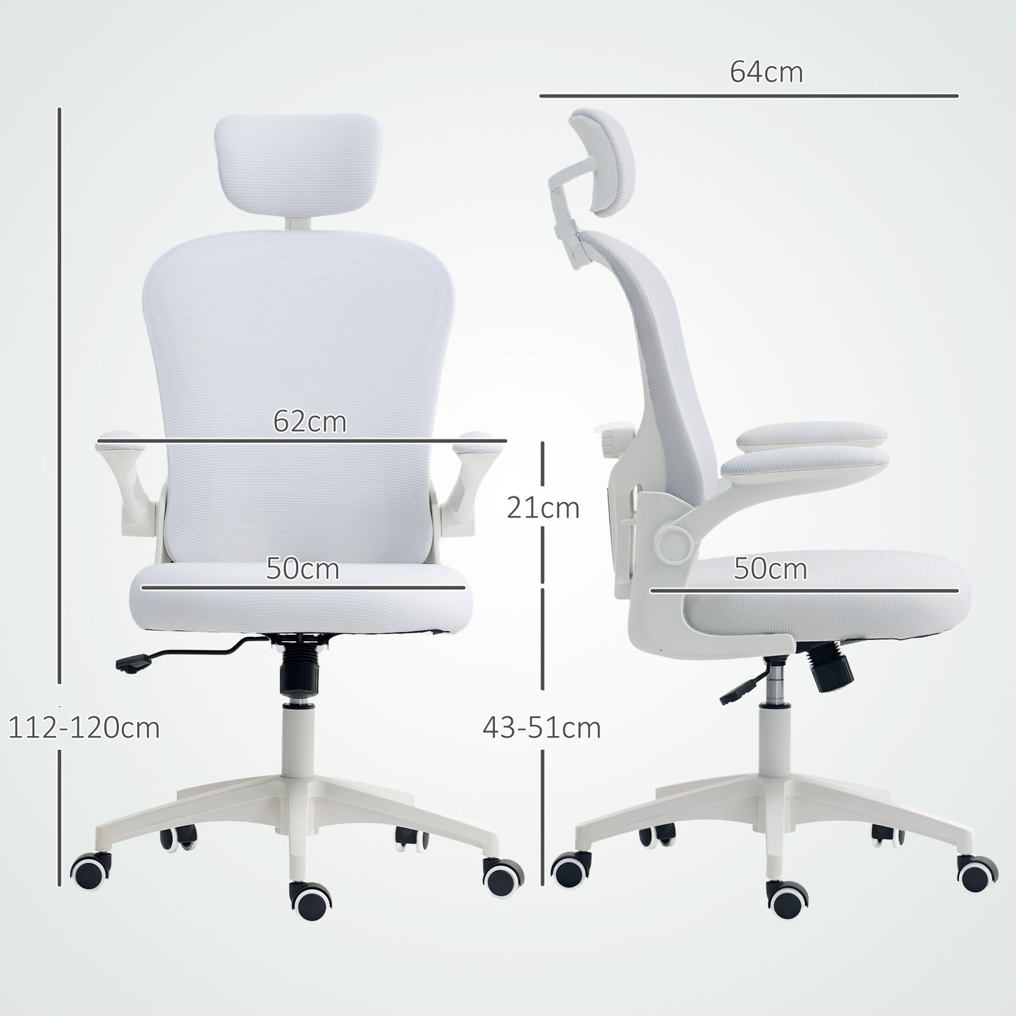 Multi-Adjustable Office Chair, with Lumbar Support, Headrest and Mesh Back - White