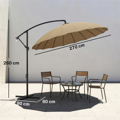 3(m) Cantilever Umbrella 18 Ribs & Vents Adjustable Angle for Patio Khaki