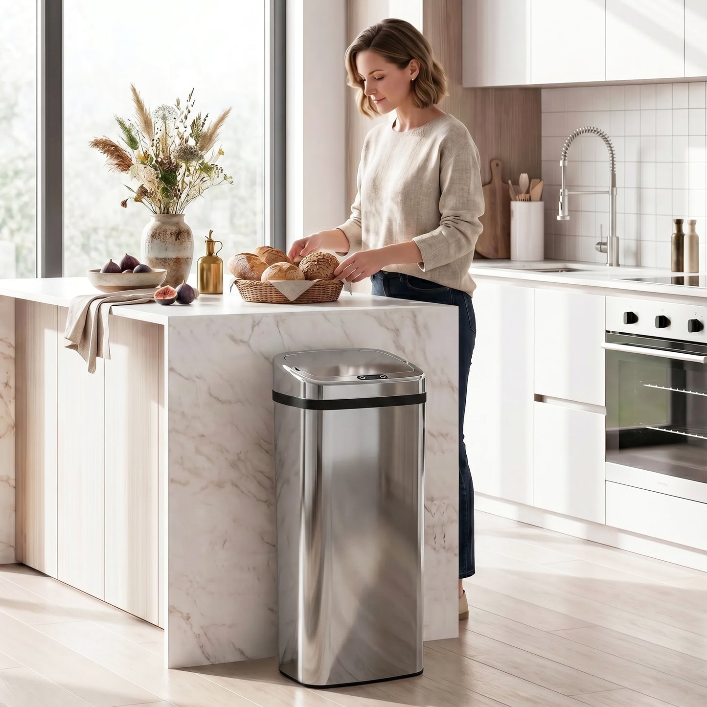 50L Infrared Touchless Automatic Motion Sensor Dustbin Stainless Steel Trash Can Home Office