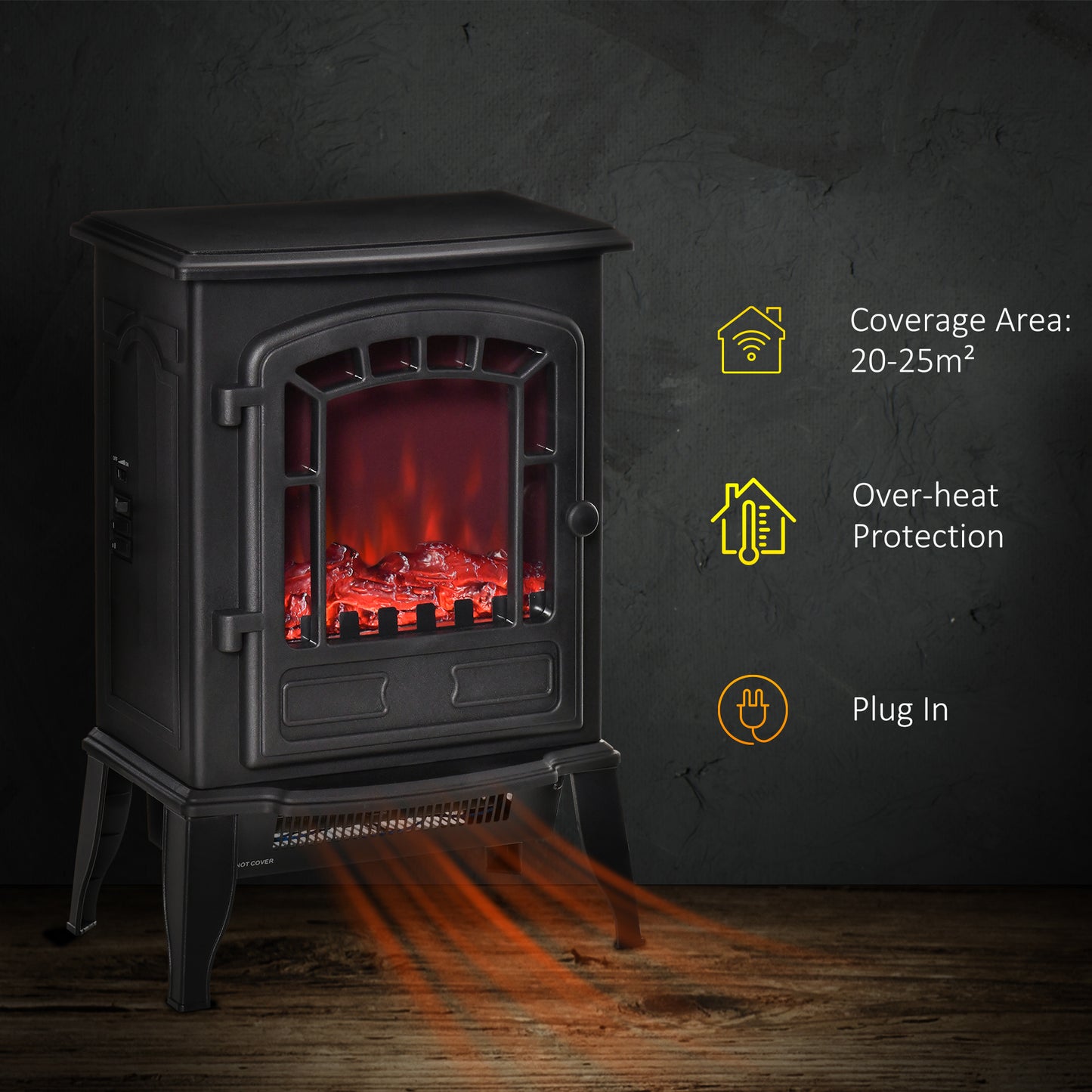 Free standing Electric Fireplace Stove, Fireplace Heater with Realistic Flame Effect, Overheat Safety Protection