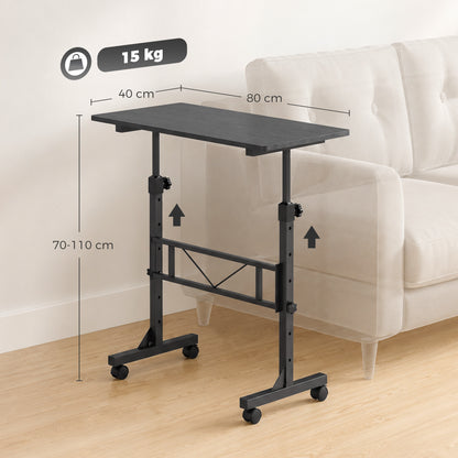 Overbed Table Adjustable Height Sofa Side Table with Wheels 80 x 40 cm Black