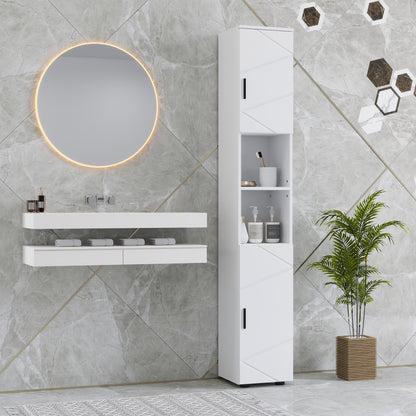 Line Embossed Tall Bathroom Storage Cabinet - White