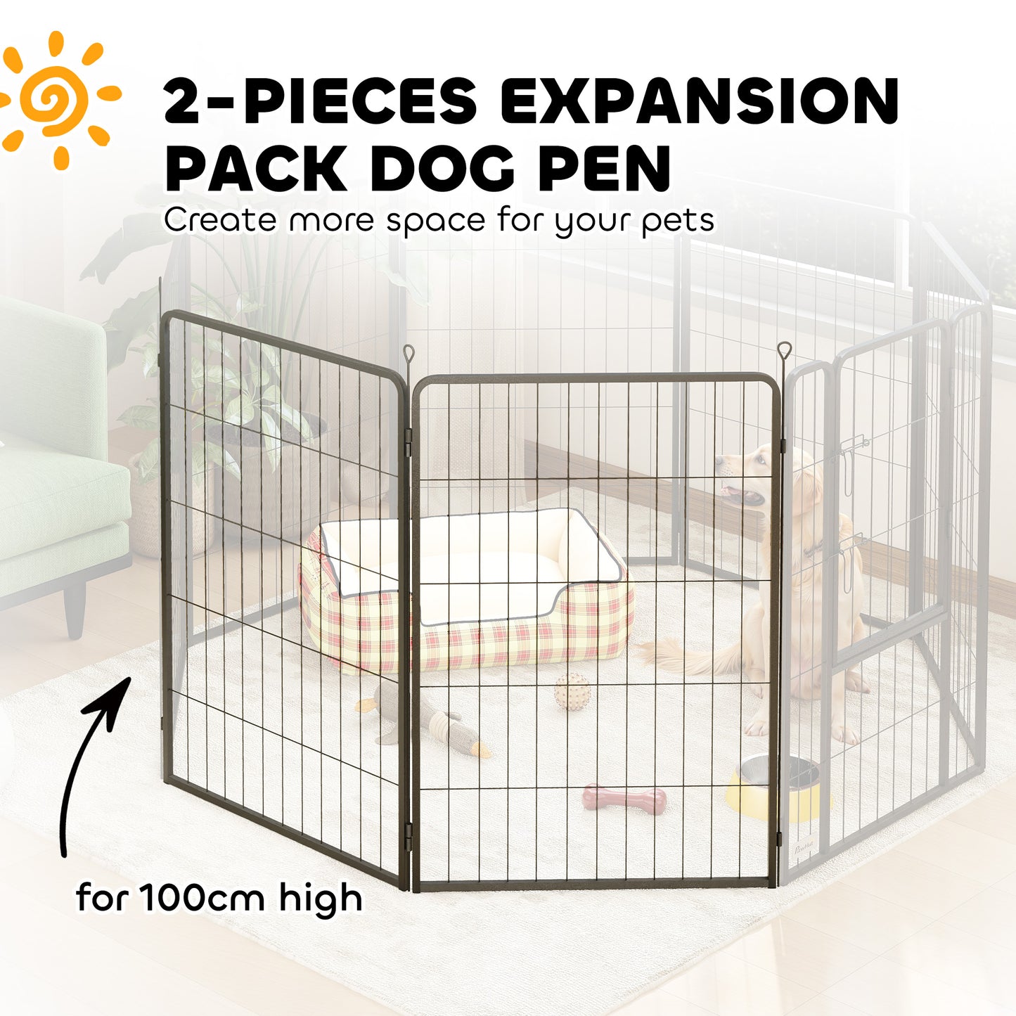 Two-Piece Dog Pen Expansion Pack for Large Dogs, 100cm Tall Animal Pen with Three Connecting Stakes
