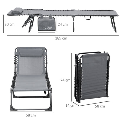 Portable Sun Lounger, Folding Camping Bed Cot, Reclining Lounge Chair 5-position Adjustable Backrest with Side Pocket