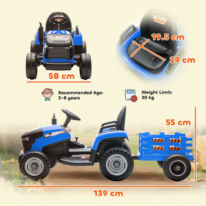 12V Ride on Tractor and Trailer with Remote Control, Music, Shifter, Start-Up Sound, for Kids Ages 3-8 Years, Blue