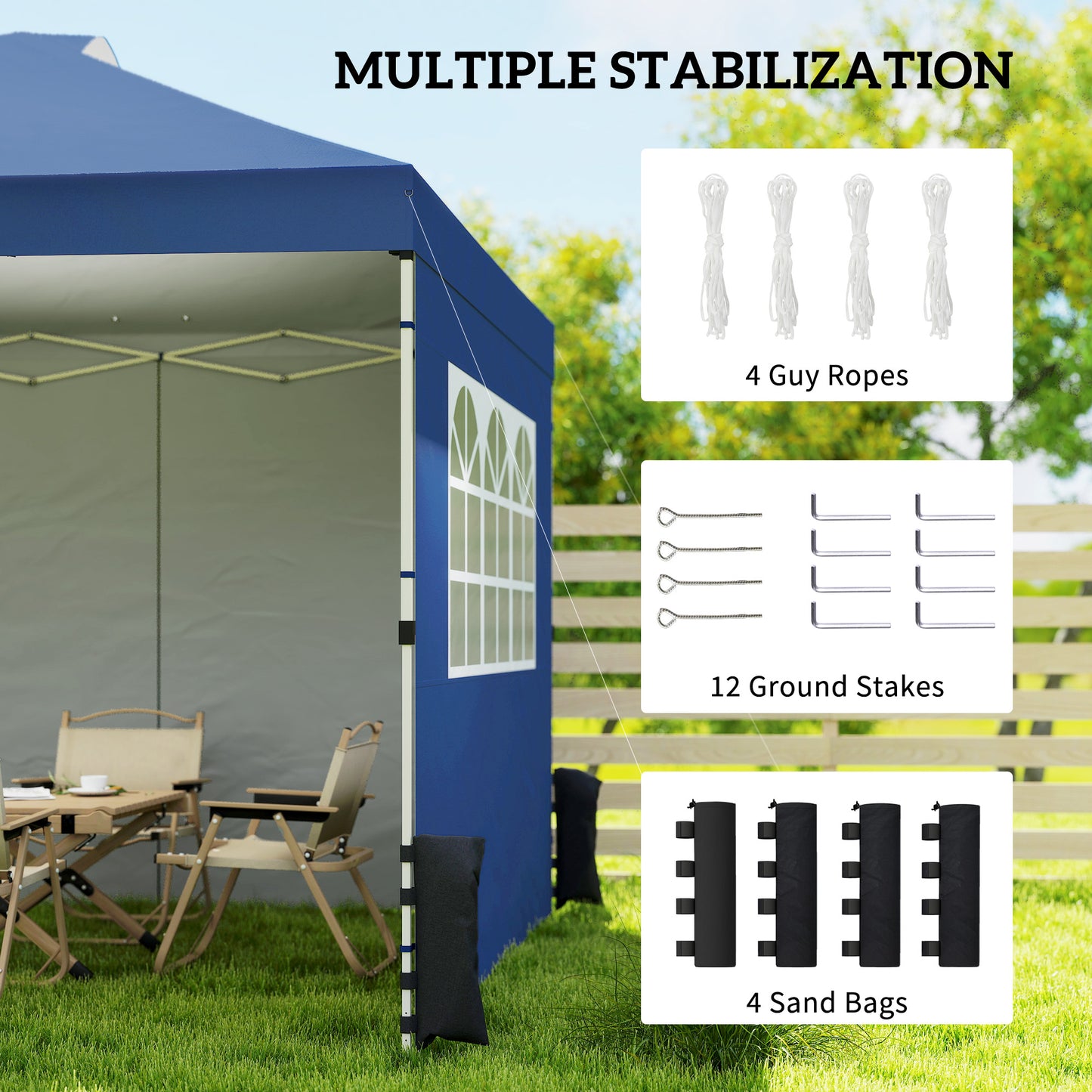 Pop Up Gazebo Waterproof Height Adjustable Canopy with 3 Sidewalls Wheeled Bag for Parties 3 x 3 m Dark Blue