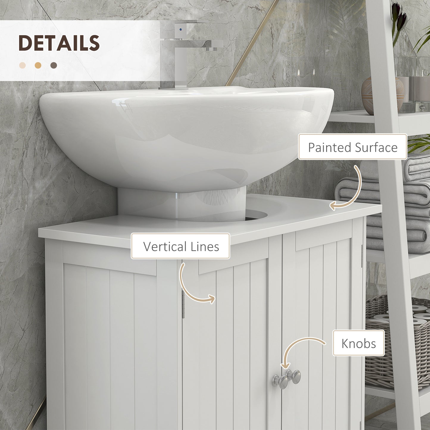 Under Sink Bathroom Storage Cabinet 2 Layers Vanity Unit Wooden - White