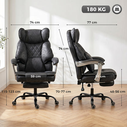 Executive Office Chair, Leathaire Big and Tall Office Chair 180 kg with Wide Seat, Reclining, Lumbar Support, Black