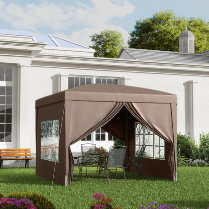 3x3(m) Pop-Up Gazebo, with Curtain Walls and Windows, Coffee