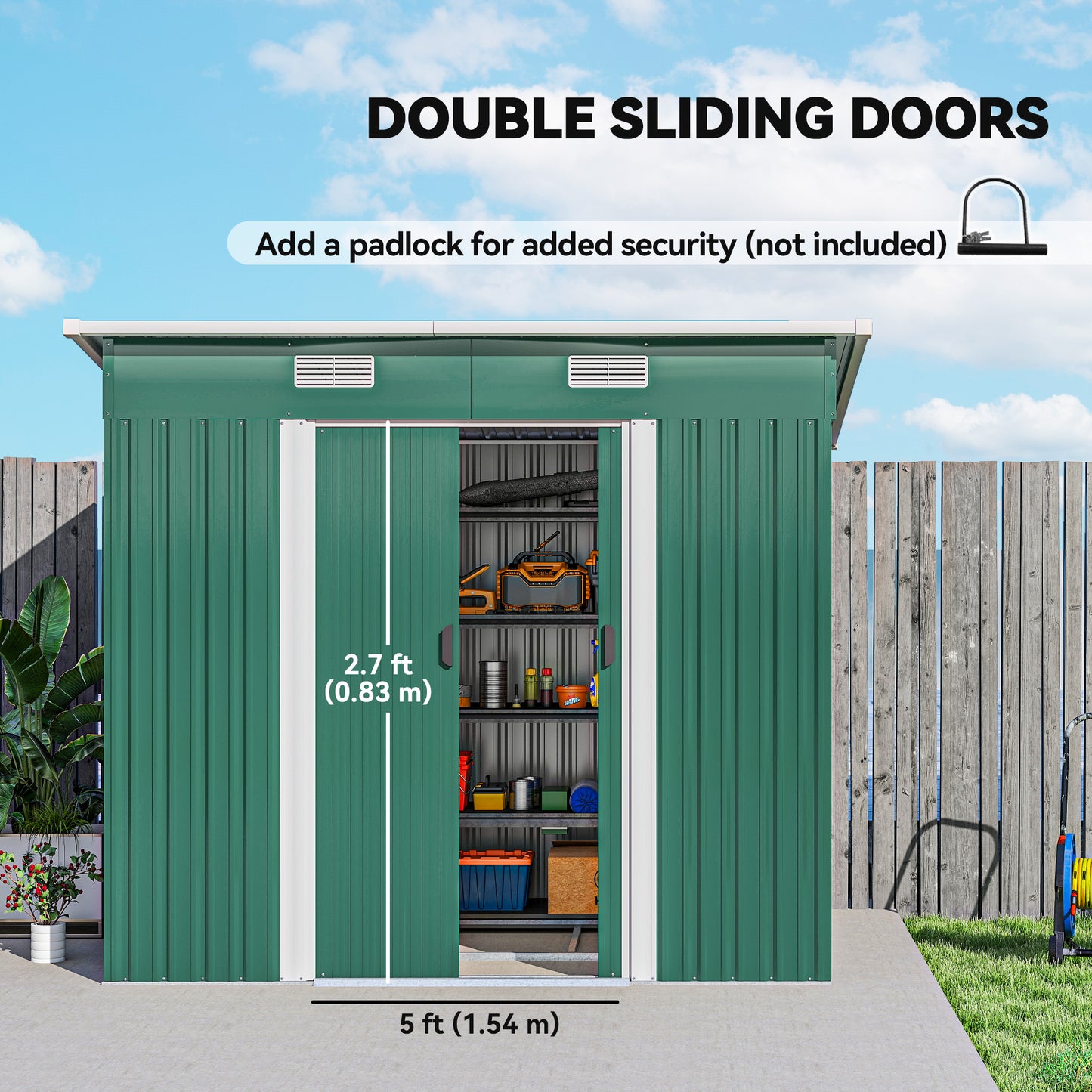 7 x 4ft Outdoor Storage Shed with Foundation Kit, Lean to Metal Garden Shed for Log, Rubbish Bin, Tool, Lawnmower, Bike