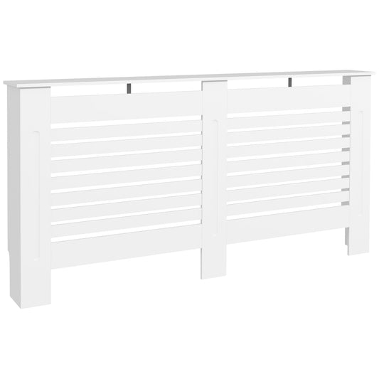Radiator Cover, Modern MDF White Painted Cabinet with Horizontal Slats for Living Room, Bedroom, 152L x 19W x 81H cm