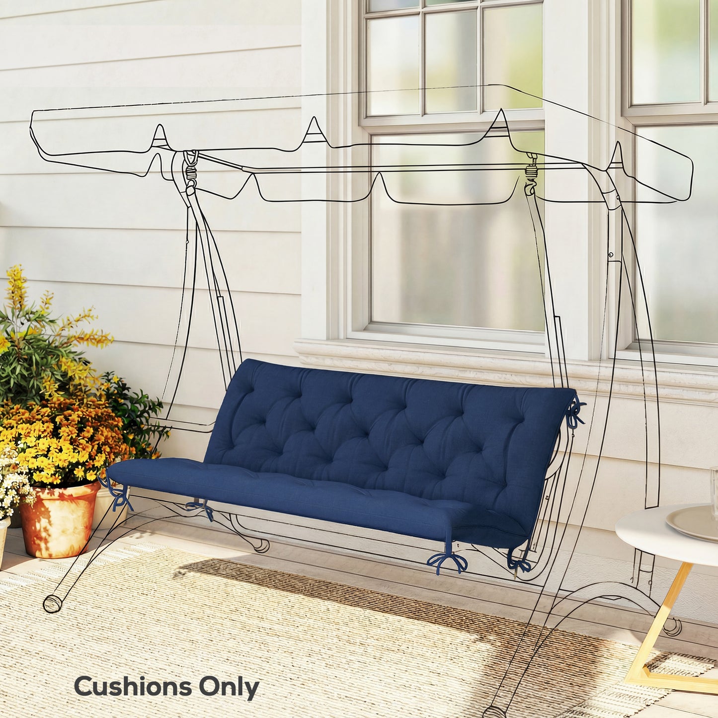 3 Seater Bench Cushion, Garden Chair Cushion with Back and Ties for Indoor and Outdoor Use, 98 x 150 cm, Dark Blue