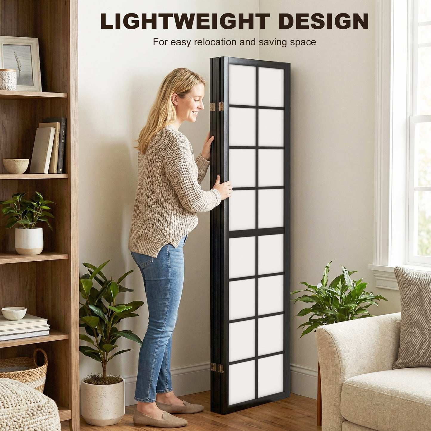 4 Panel Folding Room Divider, Freestanding Room Separator, Indoor Privacy Screen for Living Room, Bedroom, Black