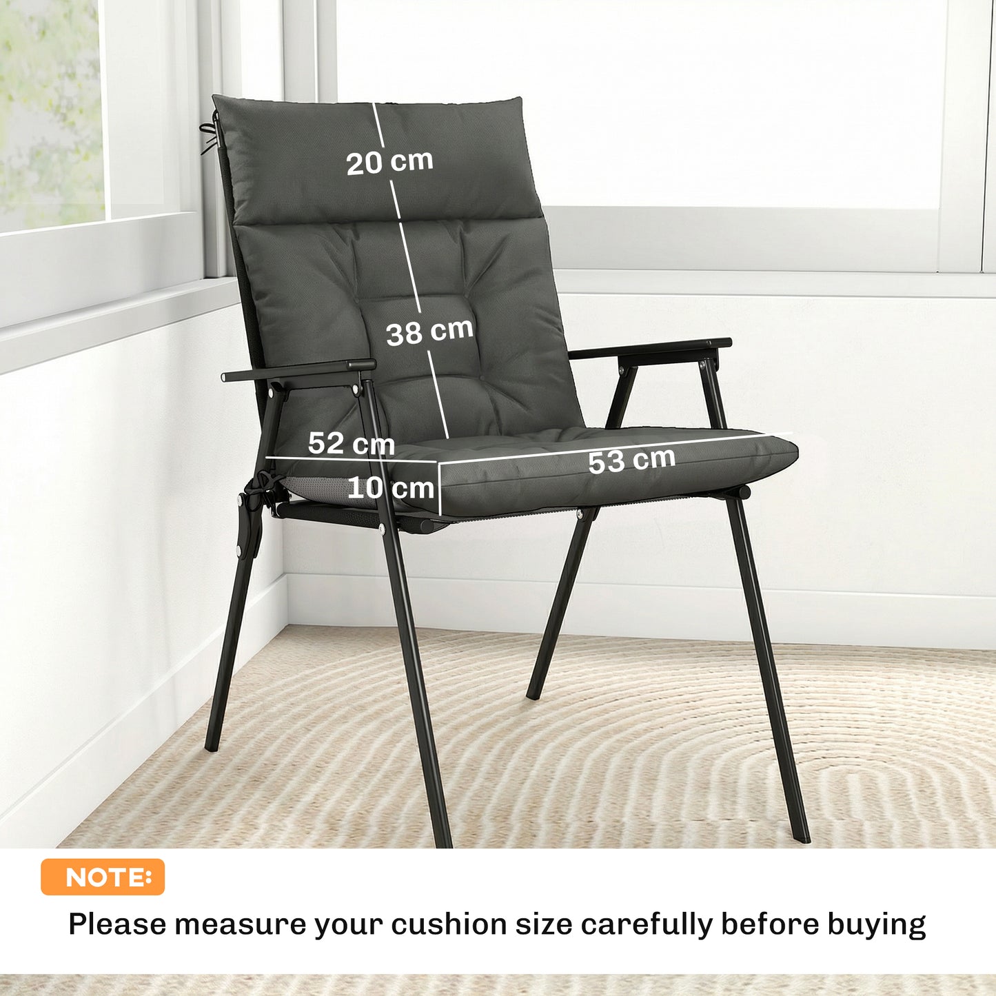Patio Chair Cushions Set of 4, Waterproof Non-Slip Lounge Chair Cushions, 112x53cm, Dark Grey