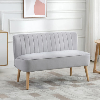 Modern Velvet Double Seat Sofa with Wood Frame Feet - Cloud Grey