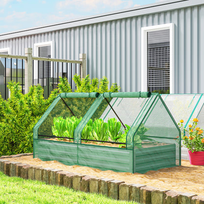 Metal Planter Box with Cover, Raised Garden Bed with Greenhouse, for Herbs and Vegetables, Green and Dark Grey