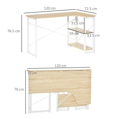 Folding Desk, L Shaped Desk, Corner Computer Desk with 2-Tier Storage Shelf for Home Office, Study Room, Workstation