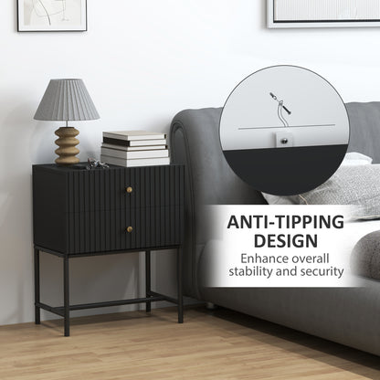 Elegant Two-Drawer Bedside Table - Black