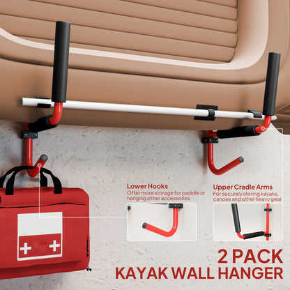 Kayak Canoe Heavy Duty Wall Mounted Storage Holder Rack Heavy Duty Storing Hangers Red