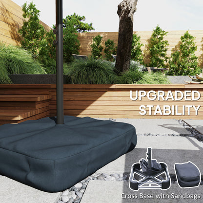 Patio Umbrella Double-Sided Outdoor Umbrella with Solar Lights Base, Grey