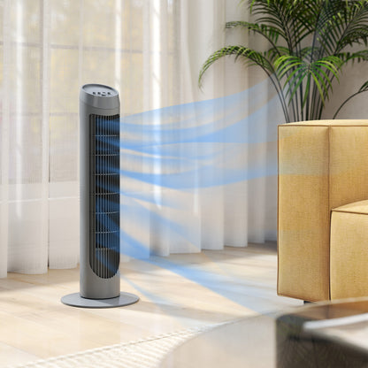 Tower Fan for Bedroom Cooling, 75cm Electric 70° Oscillating with 3 Speed Settings, Standing Floor Fan, Grey