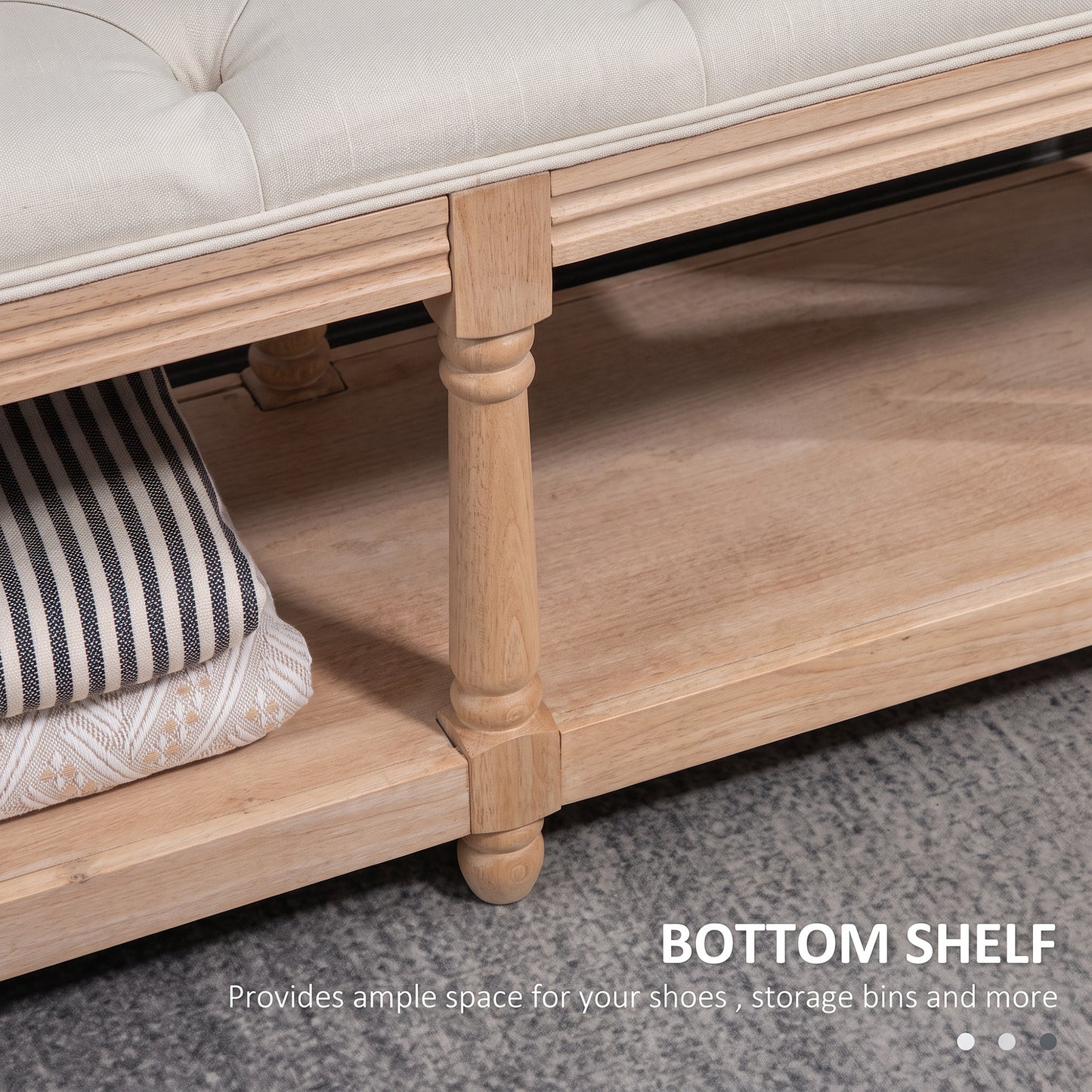2-Tier Bed End Bench, Vintage Stool, Wooden Window Seat with Storage Shelf