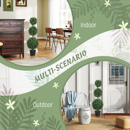 Set of 2 Decorative Artificial Trees, Topiary Ball-shaped Boxwood Trees in Pot, Fake Plants for Home Indoor outdoor Decor