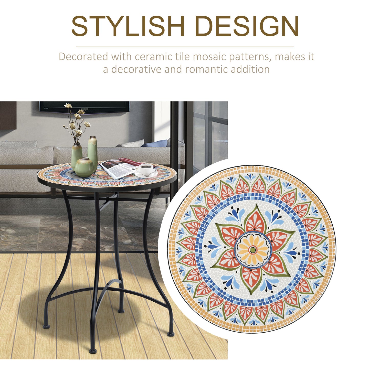 Φ60cm Mosaic Outdoor Patio Table - Red