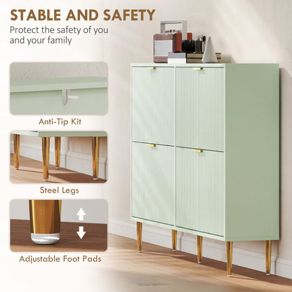 Elegant Four-Drawer Shoe Cabinet - Light Green
