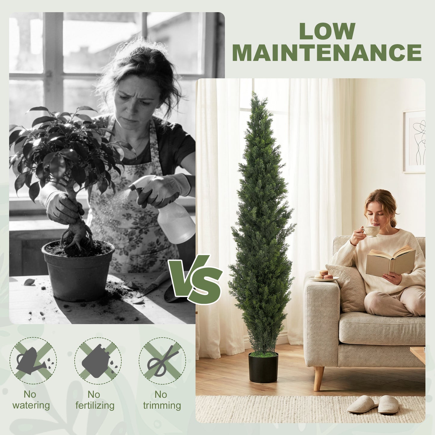 Set of 2 Decorative Artificial Plants Cypress in Weighted Pot, Fake Plant with 2035 Leaves, 150 cm