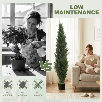 Set of 2 Decorative Artificial Plants Cypress in Weighted Pot, Fake Plant with 2035 Leaves, 150 cm