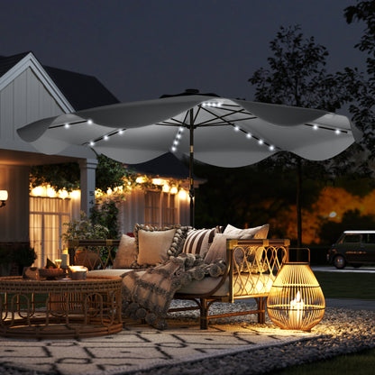 Solar Patio Umbrella with LED and Tilt, Outdoor Market Table Umbrella Parasol with Crank, 3 x 3 (m), Dark Grey