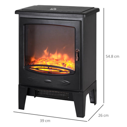Tempered Glass Casing Electric Fireplace, Freestanding Electric Fire with Realistic Flame Effect, Log Burner