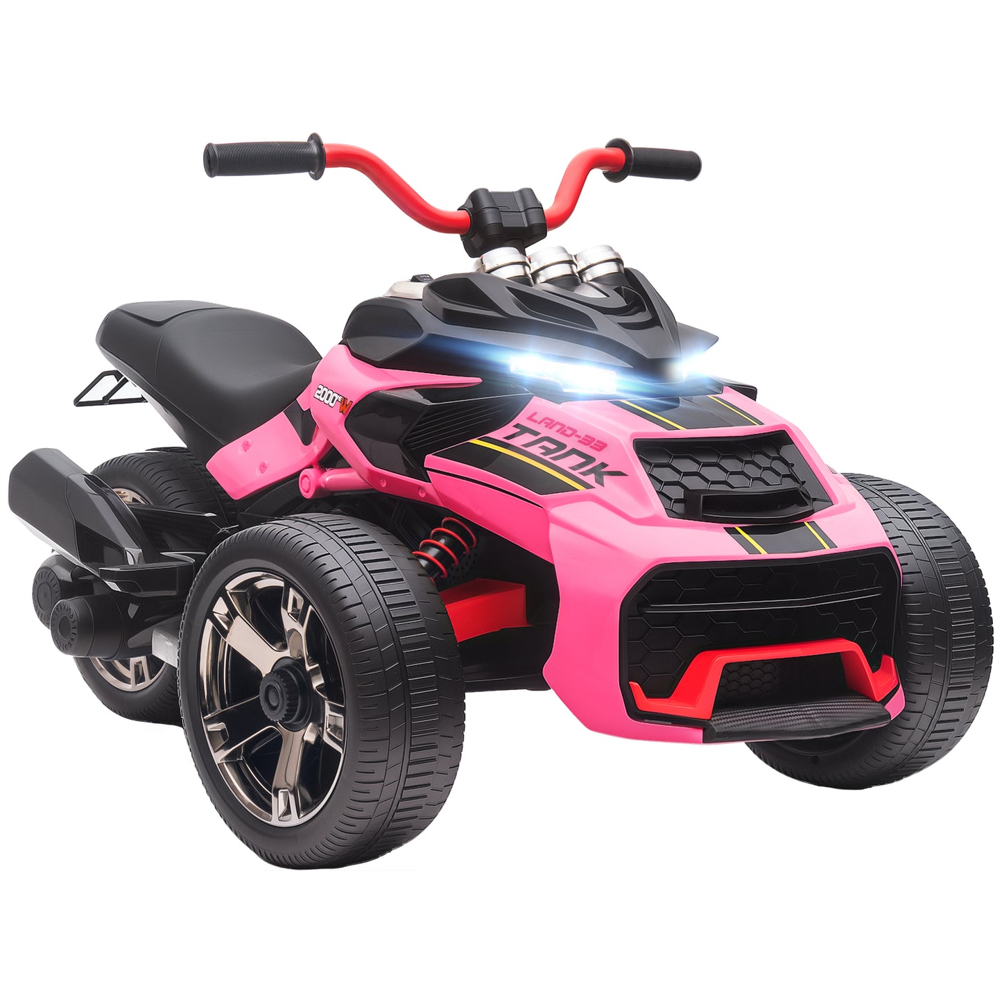 12V Kids Electric Ride On Car with 3 Wheeler, MP3 Player, Horn, 2 Speeds, LED Lights for Boys & Girls Ages 3-8, Pink